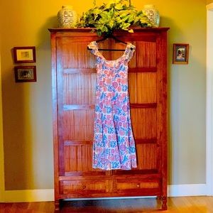 Tiered Ruffleneck Dress in Floral Vine Block Print